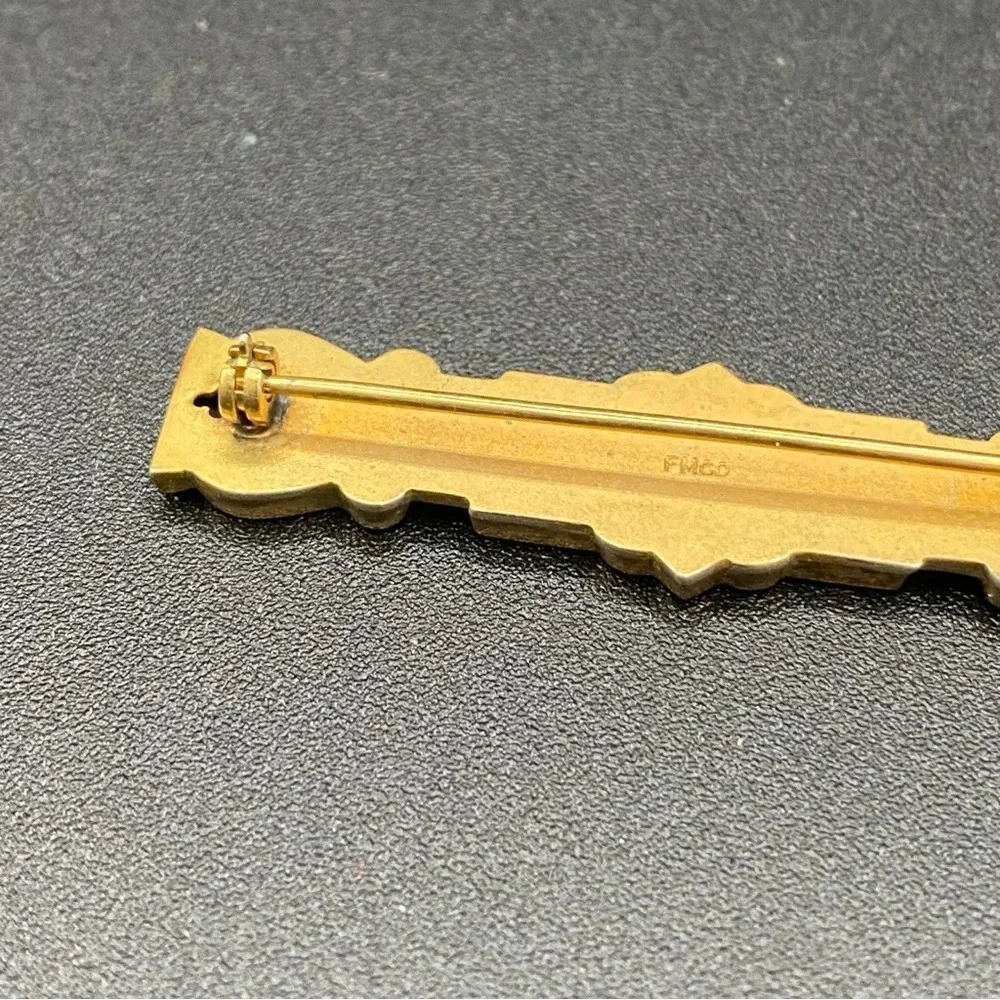 Antique Edwardian Era Gold-Filled Ornate Scroll Etched Bar Pin Signed FMCO